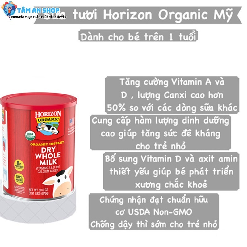 Công dụng của sữa Horizon Organic Dry Whole Milk đối với trẻ