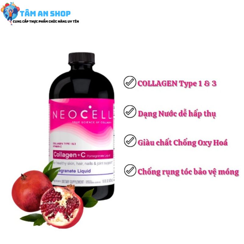 Nước uống lựu Neocell Collagen +C Pomegranate Liquid 473ml có công dụng gì